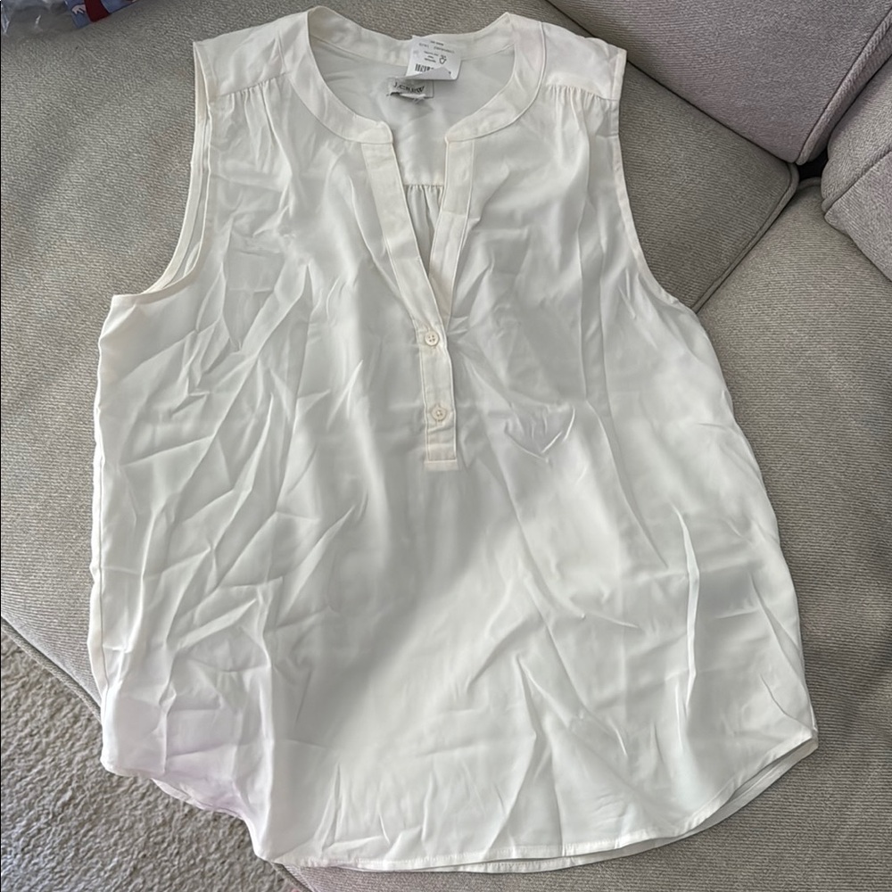 Sleeveless Split-Neck White Blouse